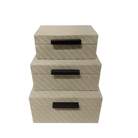 KIT C/3 PÇS CAIXA DECOR LUXO C/ TEXTURA BEGE 25/28/30CM
