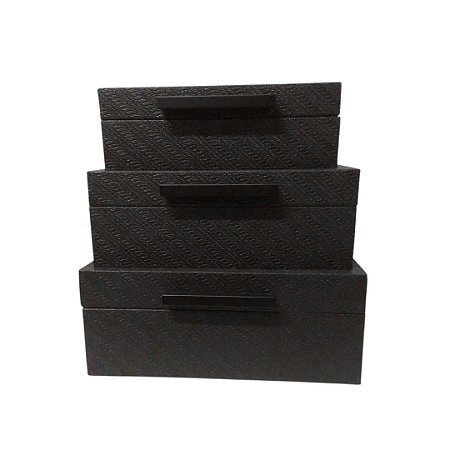KIT C/3 PÇS CAIXA DECOR LUXO C/ TEXTURA PRETO 25/28/30CM