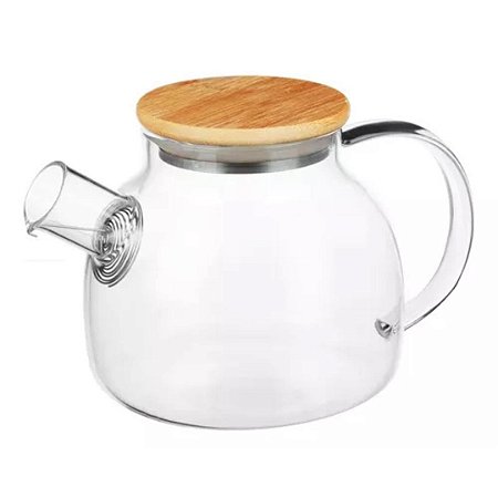CHALEIRA DE VIDRO BOROSSILICATO C/TAMPA EM BAMBU 600ML