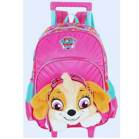 MOCHILA CARRINHO PATRULHA CANINA PELUCIA 3D ROSA