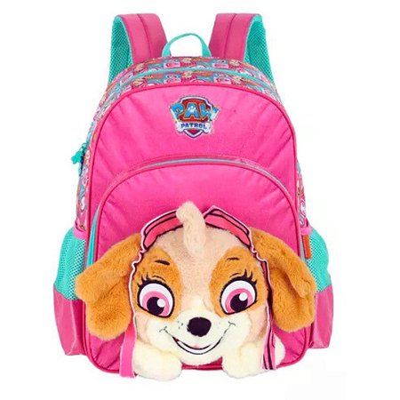MOCHILA INFANTIL PATRULHA CANINA PELUCIA 3D ROSA