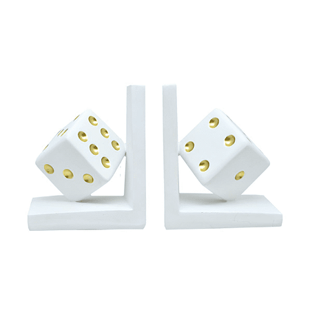 SUPORTE DE LIVROS POLIRESINA DADO 10X15X12CM BRANCO/DOURADO