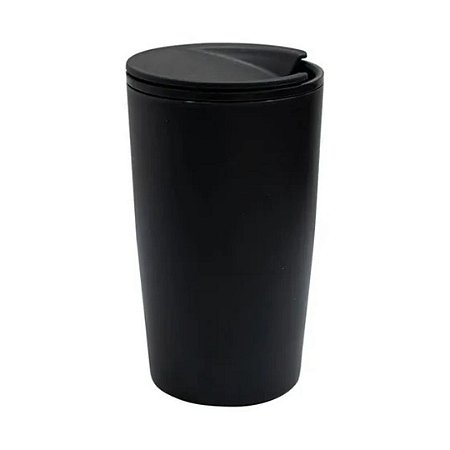 COPO TÉRMICO BAMBU PAREDE DUPLA C/ TAMPA PRETO 500ML LYOR