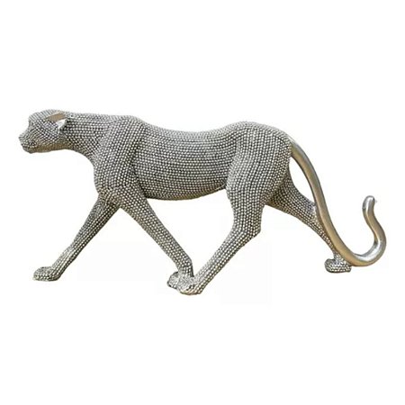 Escultura Decorativa em Resina Leopardo Caminhando Cinza Diamond 14x31x6 cm