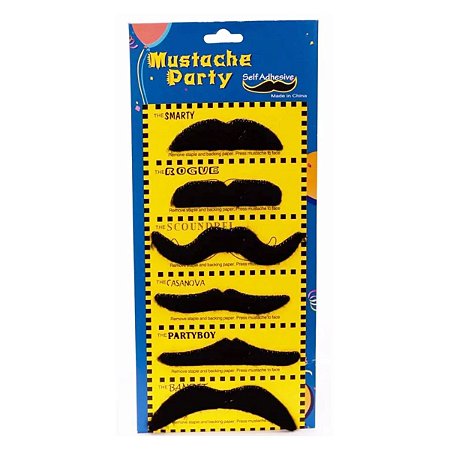 Cartela com 6 Bigodes Falsos 9 cm Diversos Formatos