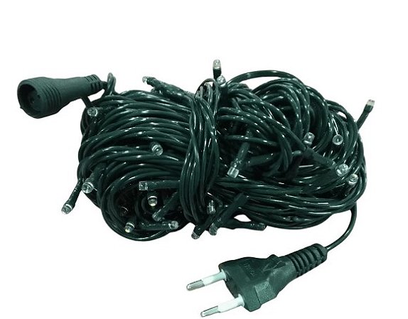 Cordão 220W 100Led 2mm Branco Frio Fixo M/F Fio Verde