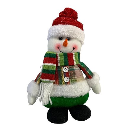Enfeite de Natal Boneco de Neve Happy Roupa Xadrez Cintilante 22 cm