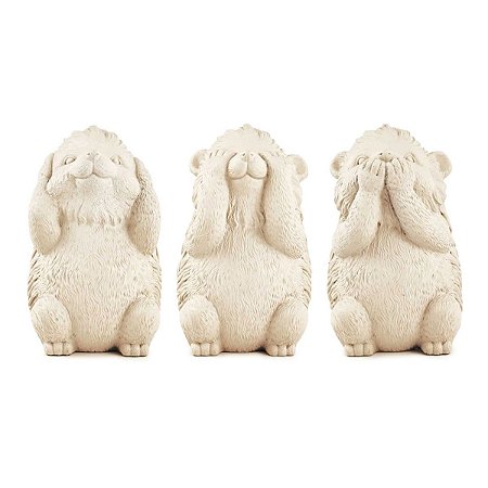 Kit 3 Esculturas Ouriço  Sabedoria Cimento Fendi 11x7 cm