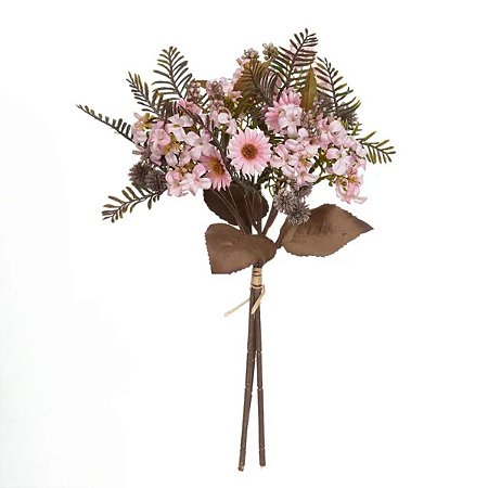 Buquê Margarida Misto Ramalhete com Fita x5 Rosa Outono 35 cm