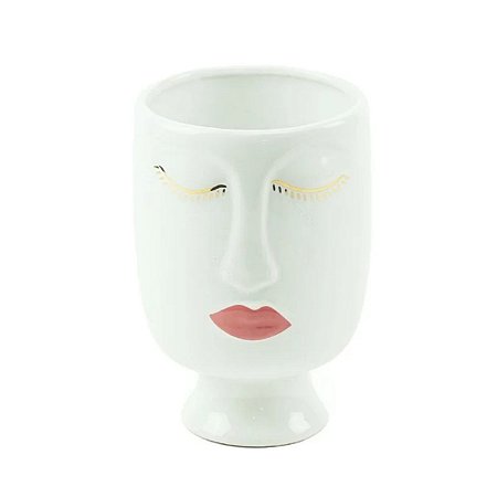 Cachepot Rosto Mulher Porcelana Cores 14,5 cm