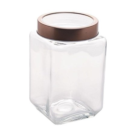 Pote Vidro Transparente C/Tampa Metal e Acrílico Rose 1,7L