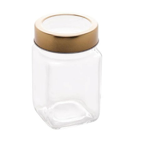 Pote Vidro Transparente com Tampa Dourada 300 ML