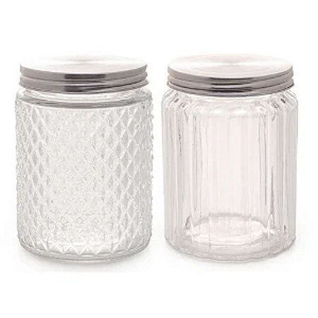 Pote de Vidro com Tampa Inox Lapidado 500 ml Sortido