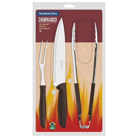 Kit Churrasco Inox 3 Pçs Tramontina Plenus Marrom