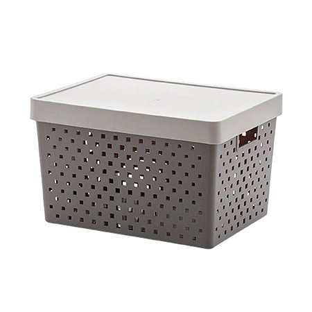 Cesto Organizador Com Tampa 39x29x24cm Cinza