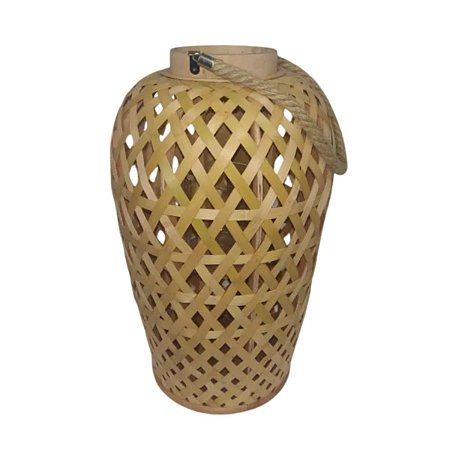 Lanterna Luminária Boho Rattan 49cm Natural Alça de Corda