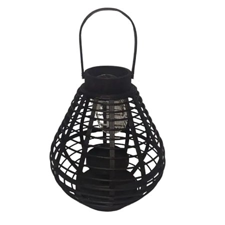 Lanterna Luminária Vela Boho Rattan 27cm Black Preto C/Alça