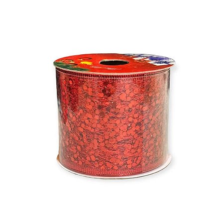 Fita decorativa Aramada 6,3cmx9,14mt Glitter Vermelha