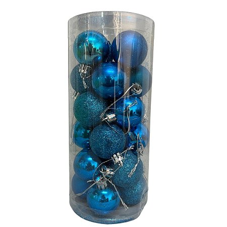 Bola Natalina 6cm Tubo com 24 Unidades Azul Claro