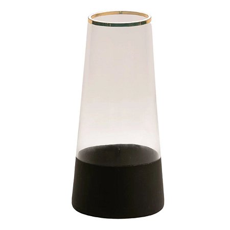 Vaso Vidro Formas Transp/Preto com Borda Dourada 25X11,5cm