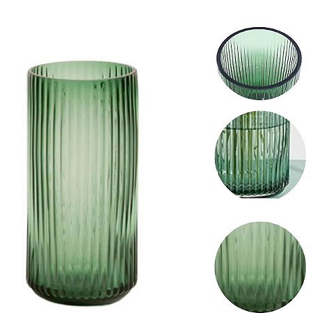 Vaso de Vidro Cone Plissado Verde 25X12cm