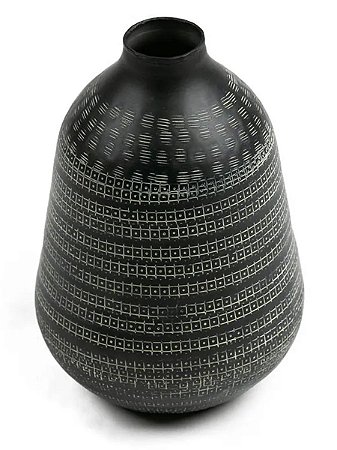 Vaso Decor Alpaca Trabalhado Preto M 17,5X5,5cm