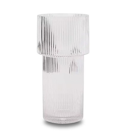 Vaso de Vidro Plissado com Boca Trabalhada Transp 10,5X24,5cm