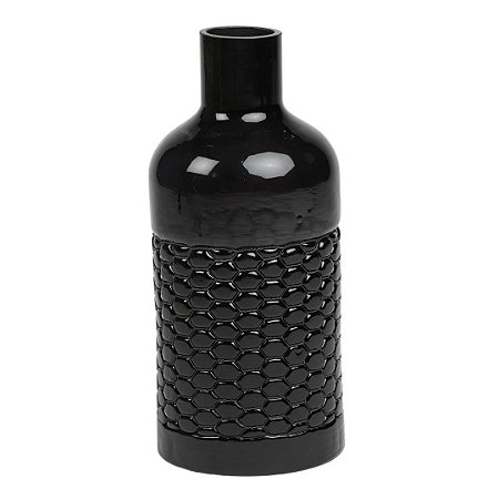 Vaso de Vidro Garrafa Trabalhado Colmeia 15X34,5cm