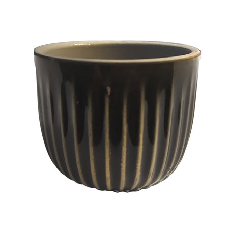 Mini Vaso Cerâmica Plissado Preto 7,5X6cm 6065