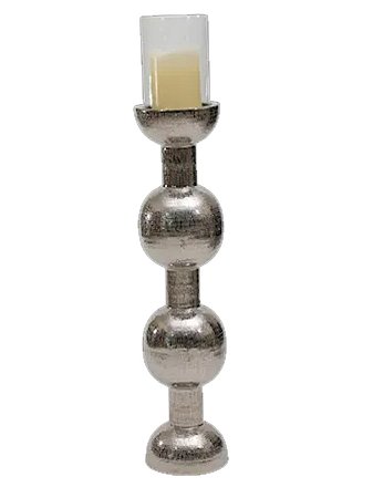 Coluna Porta Vela Metal Polido Martelado com Cúpula de Vidro 111X26cm