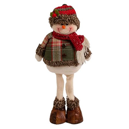 Enfeite Natalino Boneco de Neve Xadrez Vermelho e Marrom 46 cm