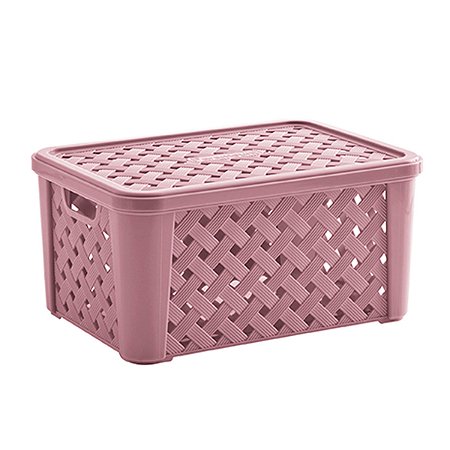Cesto Organizador Rattan com Tampa 51X35X21cm Rose