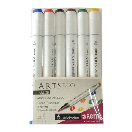 Estojo Caneta Ponta Dupla Arts Duo Brush 6 Cores
