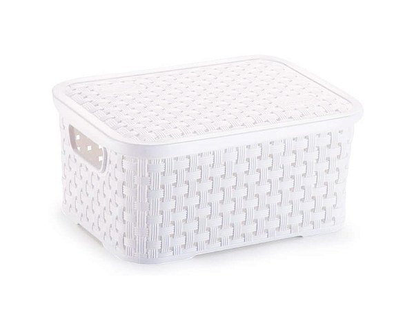 Cesto Organizador Rattan com Tampa Pp Branco