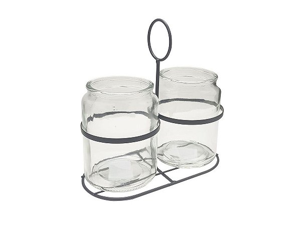Porta Talheres Vidro Duplo Elegant Metal Preto 22,