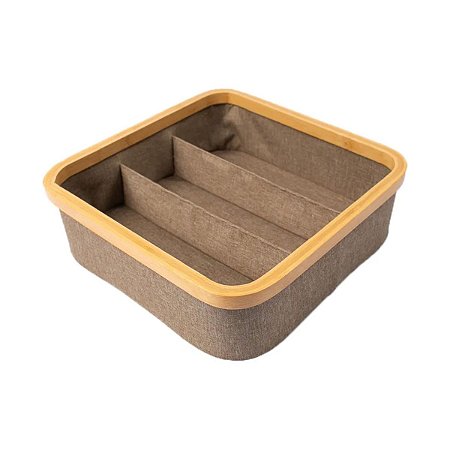 Organizador Thai Tecido com Bambu 3 Divisórias 30X30X9cm