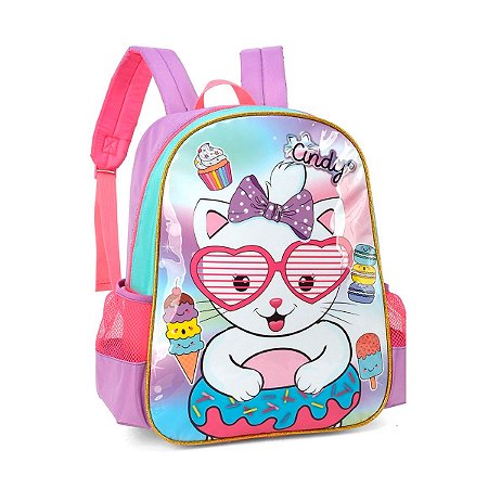 Mochila Escolar Gatinha Cindy Roxo De Costas Infantil Tam G