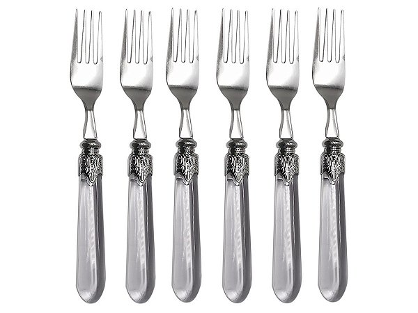 Conjunto 6 Garfos de Mesa Aço Inox Cabo Plástico Destiny Transparente