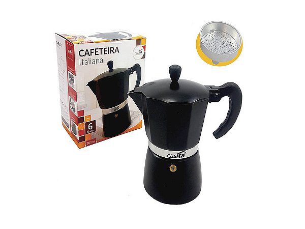 Cafeteira Italiana de Alumínio 250ml para 6 Xícaras Preta