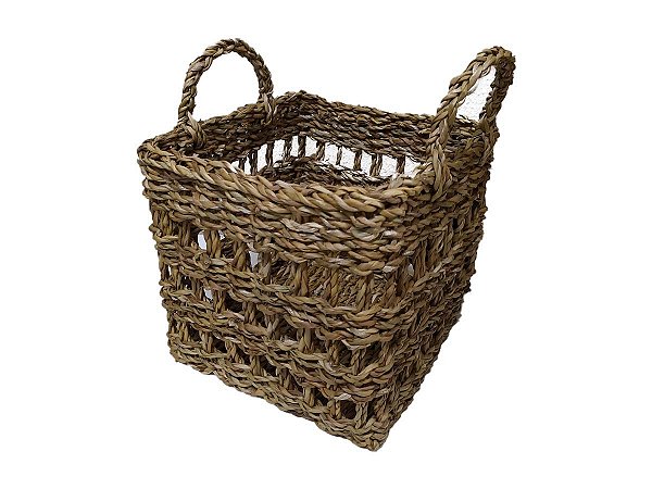 Cesta Terra Quadrada com Alça em Fibra Natural 24X24cm