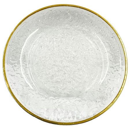 Sousplat em Vidro Texturizado com Filete Dourado 31cm