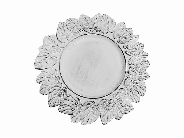 Sousplat Plástico Patinado Garden Leaf Branco 35cm