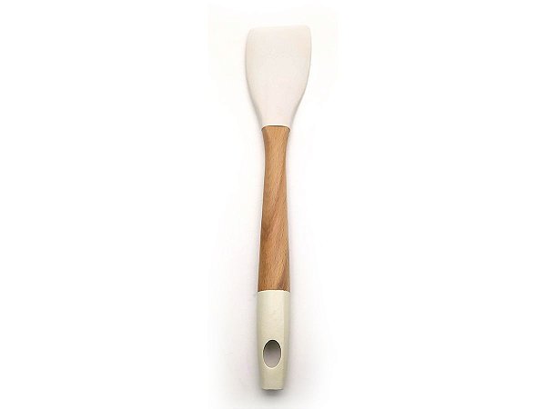 Espatula Culinária Silicone Cabo Bambu 32cm Branco