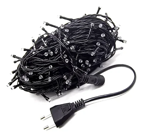 KIT PCT C/5 CORDÃO PISCA 100LED BIVOLT FIO PRETO 10MTS M/F WARM