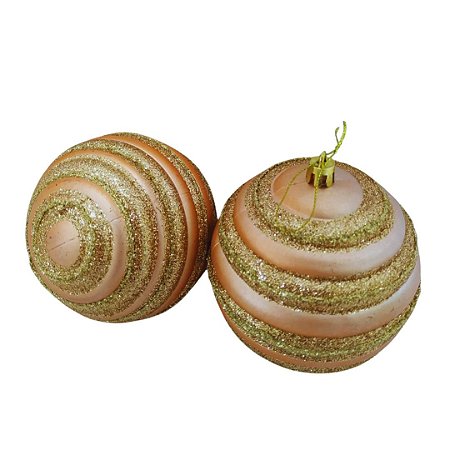 BOLA NATALINA 10CM TRABALHADA CHAMPANHE CAIXA C/ 2UN