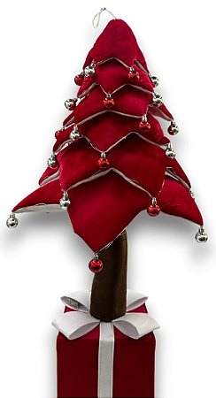 ARVORE NATALINA RETRATIL VELUDO VERMELHA C/ BOLAS PRATA/VERMELHA 90CM