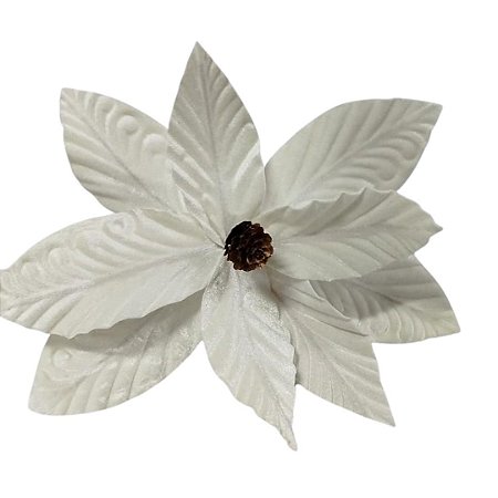 FLOR NATALINA POINSETIA VELUDO C/ PINHA OFF WHITE 20CM