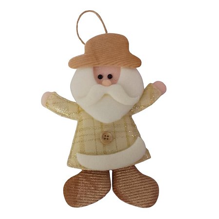 ENFEITE NATALINO PAPAI NOEL LUXO NUDE/BEGE P/ PENDURAR 17CM