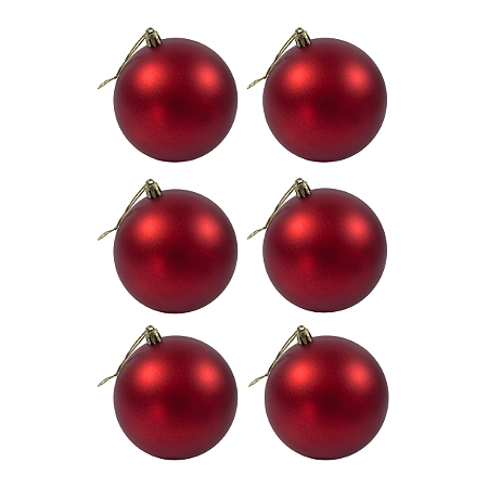 BOLA NATALINA 10CM FOSCO VERMELHO C/6 UNIDADES