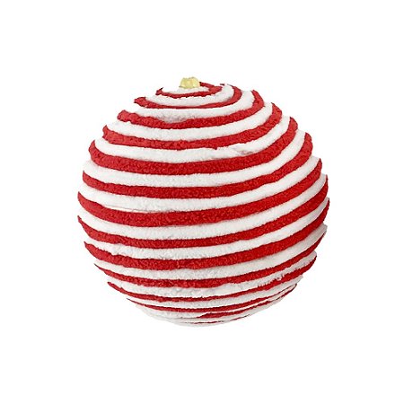 BOLA NATALINA 15CM LISTRAS CAMURCA BRANCO/VERMELHO